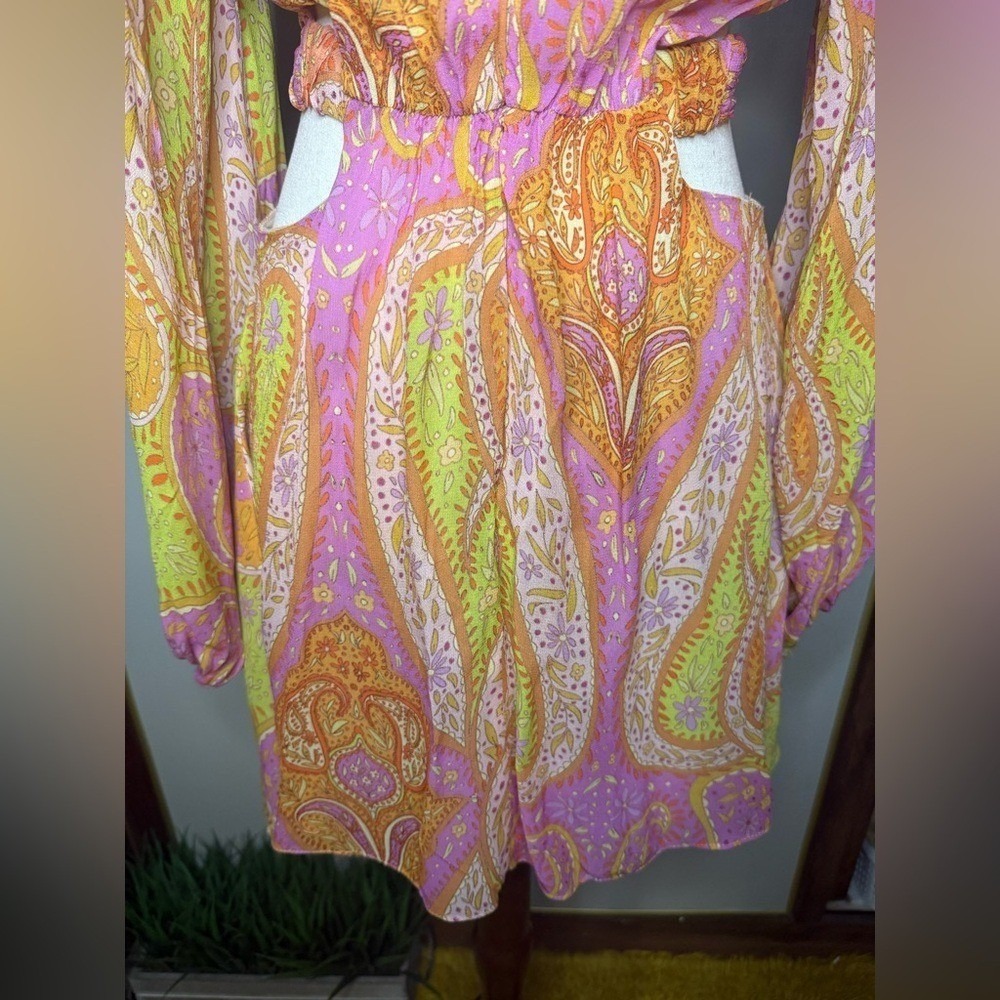 Zara Paisley Cutout Mini Dress NWT‎ Boho Festival Y2K Balloon Sleeve S - Picture 7 of 10
